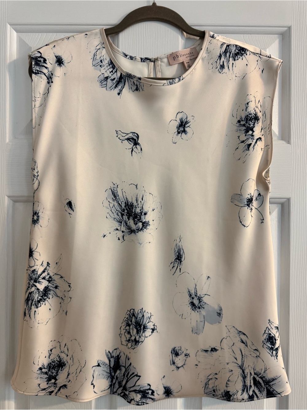 Philosophy Cream Sleeveless Blouse with Navy Trim